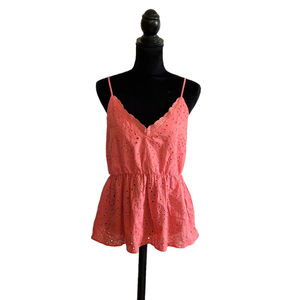 Racheal Womans Large Orange Peplum Sleeveless Top